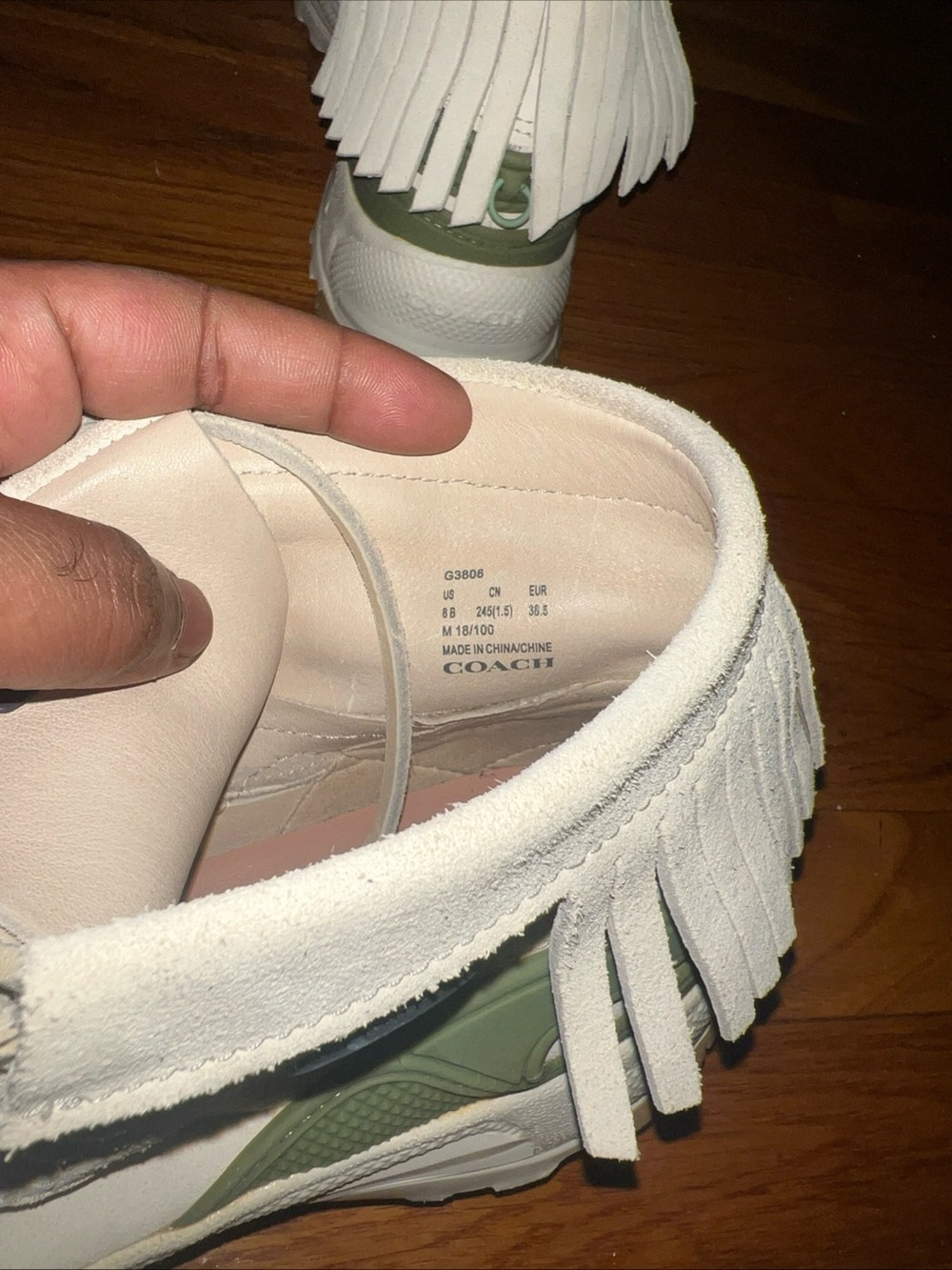 Coach cream  Fringe High-Top Sneakers with Olive accent - Picture 11 of 12